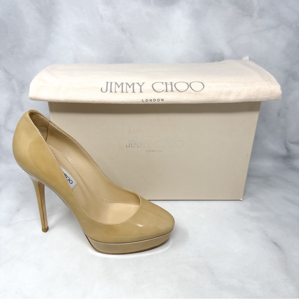 NEW Jimmy Choo Cosmic Patent Leather Platform Stiletto Heel Pumps Nude Sexy 39 - Picture 2 of 16